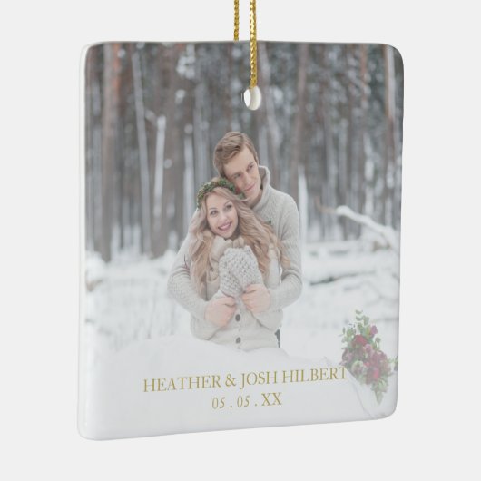 Foto Holly vertakt ons eerste gehuwde kerstfeest Keramisch Ornament (Rechts)