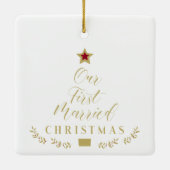Foto Holly vertakt ons eerste gehuwde kerstfeest Keramisch Ornament (Achterkant)