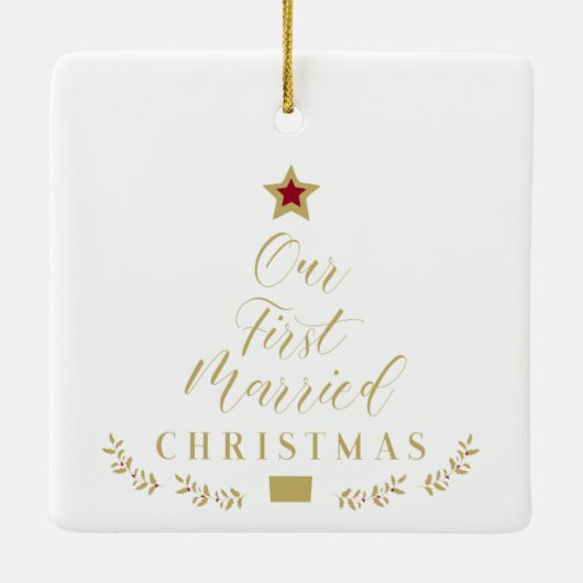 Foto Holly vertakt ons eerste gehuwde kerstfeest Keramisch Ornament (Achterkant)