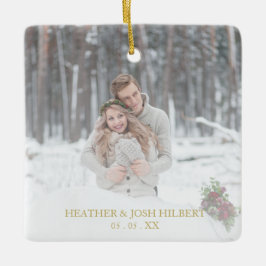 Foto Holly vertakt ons eerste gehuwde kerstfeest Keramisch Ornament