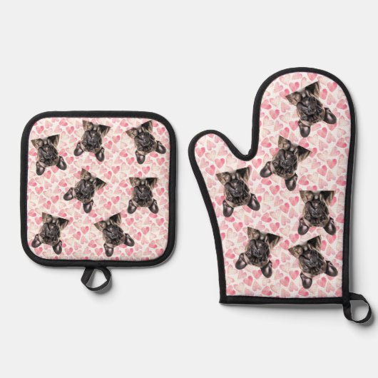 Foto Hond Kat Custom Gezicht Portret Ovenwant & Pannenlap Set (Voorkant)