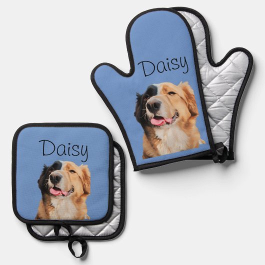 Foto Hond Kat Custom Monogram Ovenwant & Pannenlap Set (Voorkant / Achterkant)