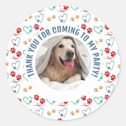  Foto Hond Verjaardag Dank U Partij Ronde Sticker (Voorkant)