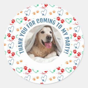 Foto Hond Verjaardag Dank U Partij Ronde Sticker