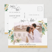 Foto: Honey White Floral Wedding Save the Date Briefkaart (Voorkant / Achterkant)
