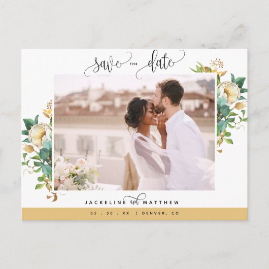 Foto: Honey White Floral Wedding Save the Date Briefkaart (Voorkant)