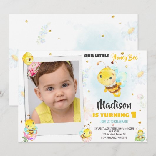 Foto honing bij verjaardag uitnodiging Insecten ui (Voorkant / Achterkant)