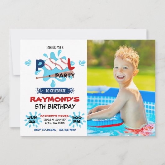 Foto Honkbal Pool Party Kaart (Voorkant)