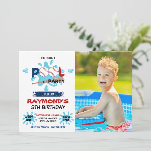 Foto Honkbal Pool Party Kaart (Staand voorkant)