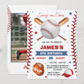 Foto Honkbal Verjaardag Uitnodiging (Voorkant / Achterkant)
