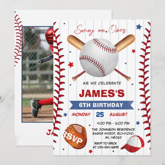 Foto Honkbal Verjaardag Uitnodiging (Voorkant / Achterkant)