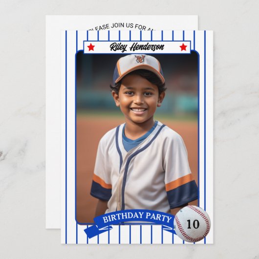 Foto Honkbal Verjaardagsfeestuitnodiging Kaart (Voorkant / Achterkant)