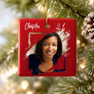Foto Hoofdstuk 21 rood wit Kerstmis Keramisch Ornament