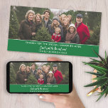 Foto Horizontale of Panoramische Familie Reünie Feestdagenkaart<br><div class="desc">Een leuke familiereünie herinnering met een plek om een foto toe te voegen en tekst op te nemen over de samenkomst. Groene accenten die kunnen worden gewijzigd in het geavanceerde ontwerpgebied.</div>