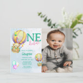 Foto Hot Air ballon 1st Birthday Invitation Kaart (Staand voorkant)