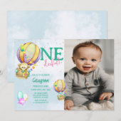Foto Hot Air ballon 1st Birthday Invitation Kaart (Voorkant / Achterkant)