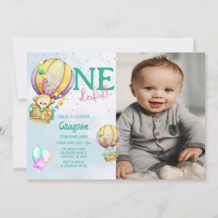 Foto Hot Air ballon 1st Birthday Invitation Kaart