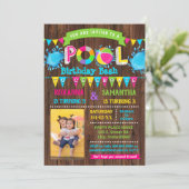 Foto Hot Pink Pool verjaardagsfeest gecombineerd f Kaart (Staand voorkant)