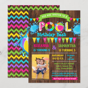 Foto Hot Pink Pool verjaardagsfeest gecombineerd f Kaart