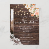 Foto Houten Kant, Lichten, Blush Roze & Perzik Blo Save The Date (Voorkant / Achterkant)