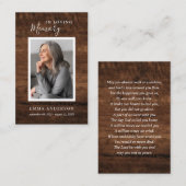 Foto-houten rouwkaart 'Ter liefdevolle herinnering Visitekaartje (Voorkant / Achterkant)