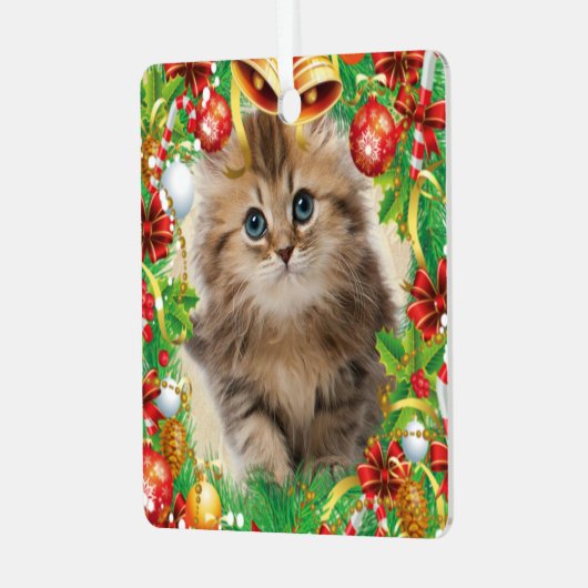 Foto Huisdier Kerst Kat Kitten Naam Metalen Ornament (Voorkant links)