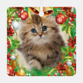 Foto Huisdier Kerst Kat Kitten Naam Metalen Ornament (Voorkant)