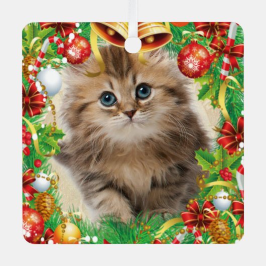 Foto Huisdier Kerst Kat Kitten Naam Metalen Ornament (Voorkant)