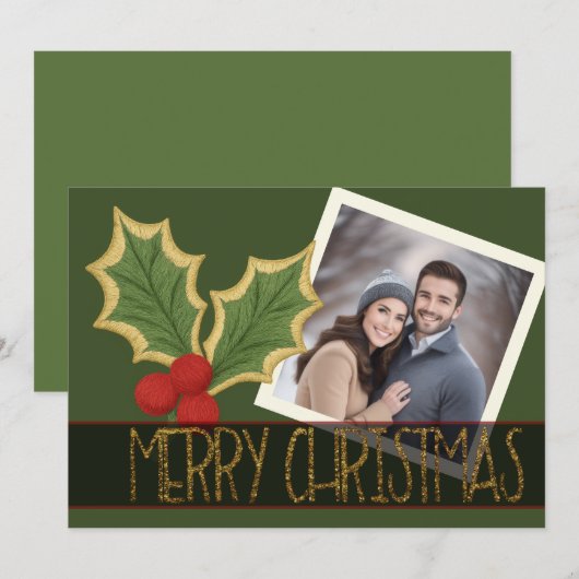 Foto Hulst Bessen Borduurwerk Kerstlint Feestdagenkaart (Voorkant / Achterkant)