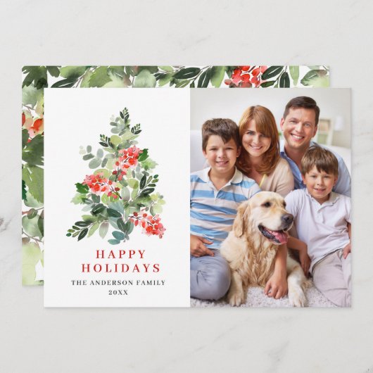 FOTO Hulstbes Kerstboom Groet Feestdagenkaart (Voorkant / Achterkant)