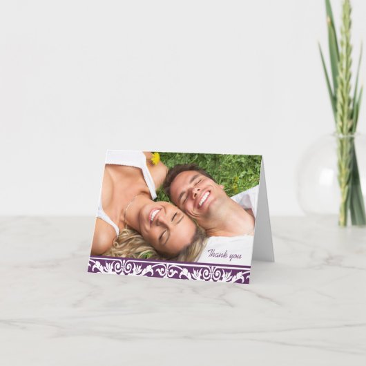 Foto Huwelijk Dank Je -Pruim & Wit Bedankkaart (Voorkant)