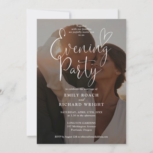 Foto Huwelijk Elegant Script Avondfeest Kaart (Voorkant)