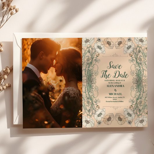 Foto Huwelijk Floral Art Nouveau Save The Date