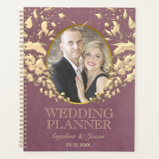 Foto Huwelijk Luxe Paars en Goud Hart Planner (Voorkant)