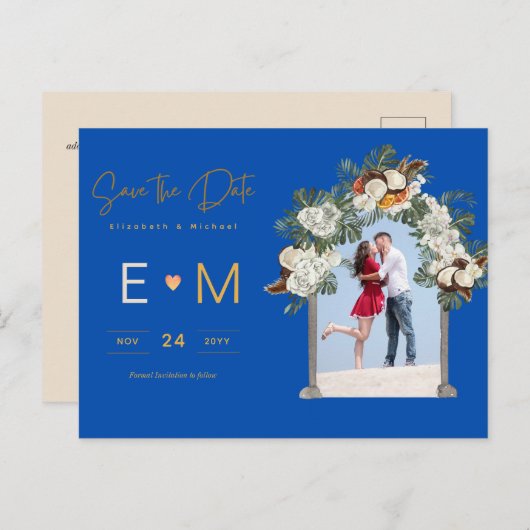 Foto Huwelijk Opslag Tot Op Datum Koninklijk Blauw Briefkaart (Voorkant / Achterkant)