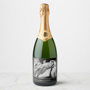 Foto Huwelijk Save the Date Minimaal Stijlvol Mode Sparkling Wijnetiket