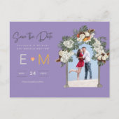 Foto Huwelijk Save the Date Paars Goud Bloemen Briefkaart (Voorkant)