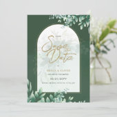 FOTO Huwelijk Save the Date Rustic Botanisch Groen Kaart (Staand voorkant)