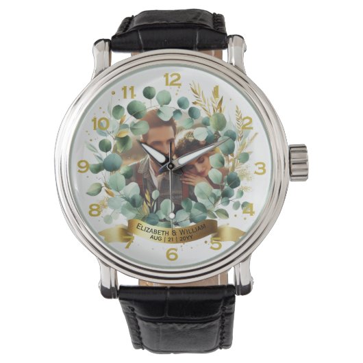 FOTO Huwelijks Dank Je Eucalyptus Bladeren Cadeau  Horloge (Voorkant)