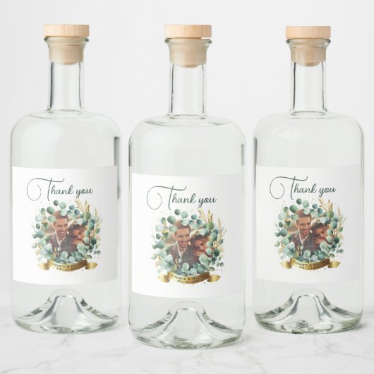 FOTO Huwelijks Dank Je Eucalyptus Bladeren Cadeau  Likeurfles Etiket (Flessen)