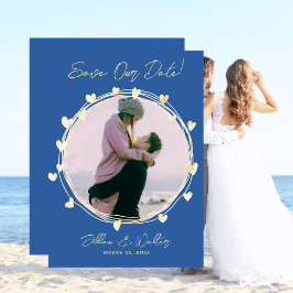 Foto Huwelijksaankondiging, Blauw, Namen, Save The Date