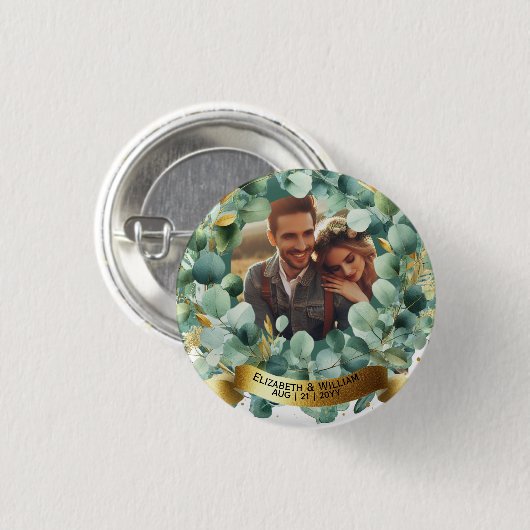 FOTO Huwelijkscadeau Nieuwgehuwden Verjaardag Kopp Ronde Button 3,2 Cm (Voorkant /achterkant)