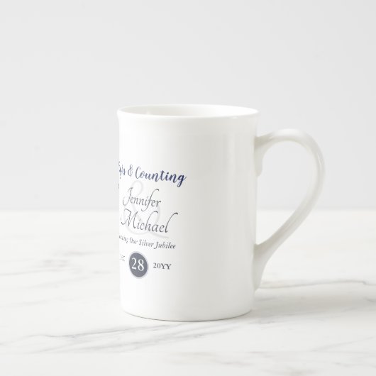 Foto Huwelijksjubileum Cadeau Blauwe Krans Modern Porselein Kop (Rechts)