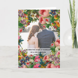 FOTO Huwelijksjubileum - Vintage ROZEN Bloemstuk Kaart