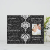 Foto Huwelijksprogramma Zwart Grijs & Wit Damast (Staand voorkant)
