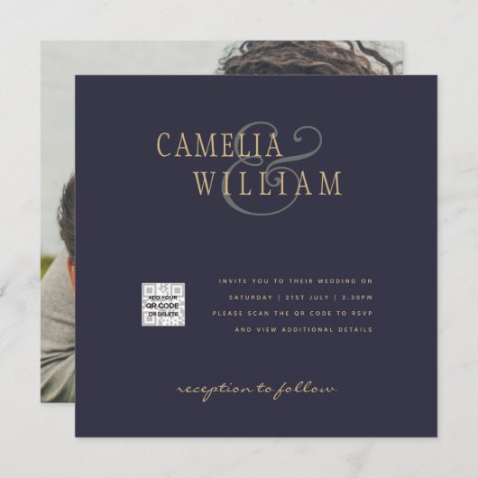FOTO Huwelijksuitnodiging QR Code Bewaar Datum BLA (Voorkant / Achterkant)