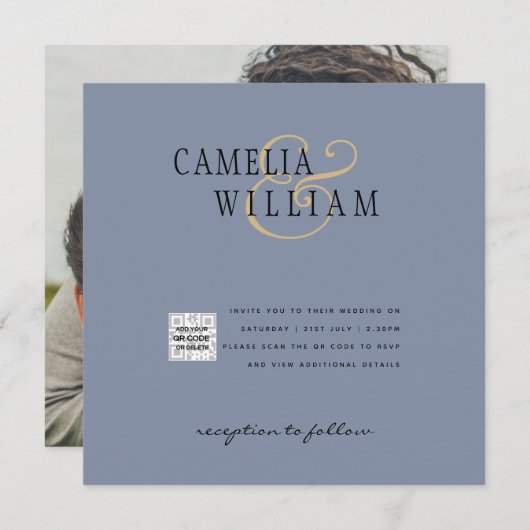 FOTO Huwelijksuitnodiging QR Code Bewaar Datum BLA (Voorkant / Achterkant)