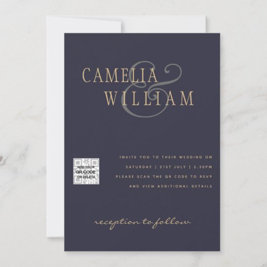 FOTO Huwelijksuitnodiging QR Code Bewaar Datum BLA Kaart (Voorkant)