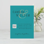 Foto Huwelijksuitnodiging QRCode RSVP Zeeglas Teal Kaart (Staand voorkant)