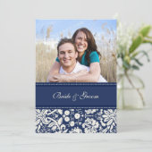 Foto Huwelijksuitnodigingen Blue Cream Damask Kaart (Staand voorkant)
